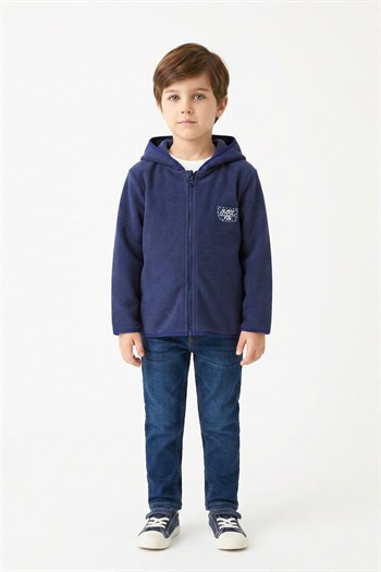 Kapşonlu fermuarlı polar ceket - İndigo