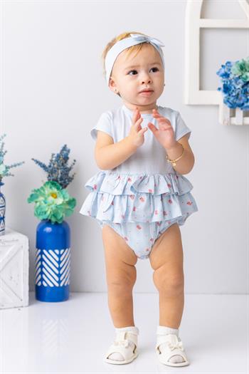 Kız Bebek Bandanalı Fırfırlı Çıtçıtlı Body - Açık Mavi