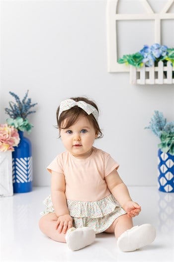 Kız Bebek Bandanalı Fırfırlı Çıtçıtlı Body - Yavruağzı