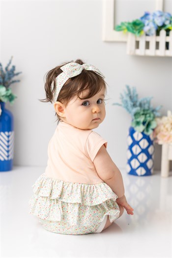 Kız Bebek Bandanalı Fırfırlı Çıtçıtlı Body - Yavruağzı
