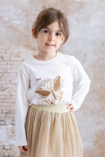 Kız Bebek Baskılı T-Shirt Etek Ikili Takım - Bej