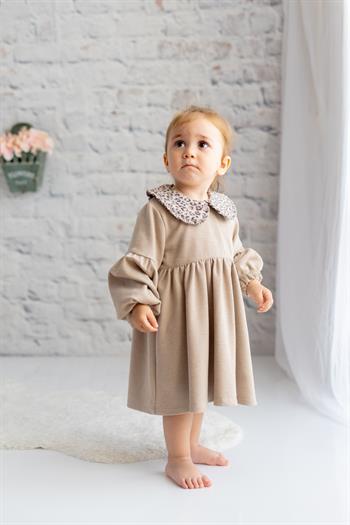 Kız Bebek Bebe Yaka Uzun Kollu Elbise
