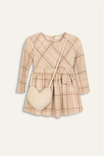 Kız Bebek Çanta Aksesuarlı Jakar Elbise - Ekose