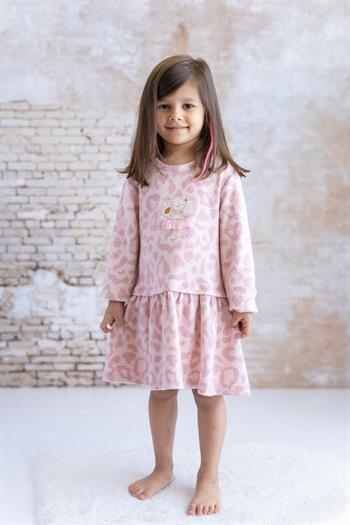 Kız Bebek Çanta Aksesuarlı Jakarlı Elbise - Pembe