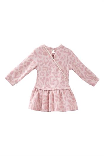 Kız Bebek Çanta Aksesuarlı Jakarlı Elbise - Pembe