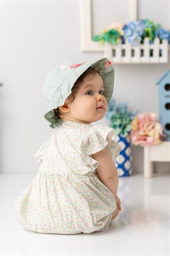 Kız Bebek Çiçek Desenli Kısa Tulum - Yavruağzı