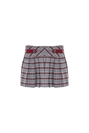 Kız Bebek Ekose Pileli Etek - Bordo Ekose