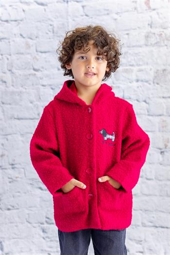 Kız Bebek Köpek Nakışlı Kaban - Bordo