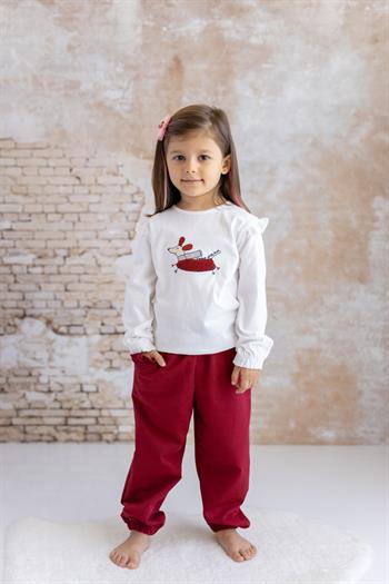 Kız Bebek Köpek Nakışlı Uzun Kollu T-Shirt - Skasar