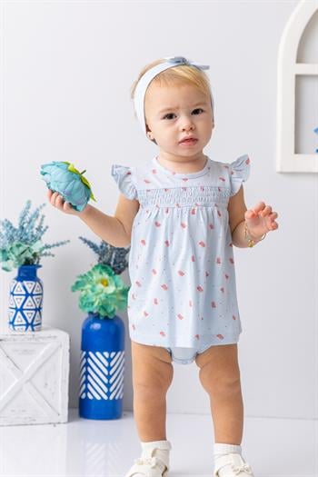 Kız  Bebek  Mercan Desenli Çıtçıtlı Body Elbise - Desenli