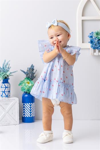 Kız Bebek Mercan Desenli Fırfırlı Elbise - Desenli