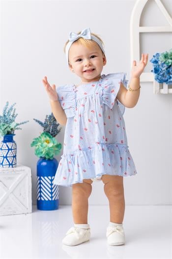 Kız Bebek Mercan Desenli Fırfırlı Elbise - Desenli