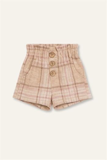 Kız Bebek Nakış Ve Baskılı Şort T-Shirt Yelek Üçlü Takım - Bej