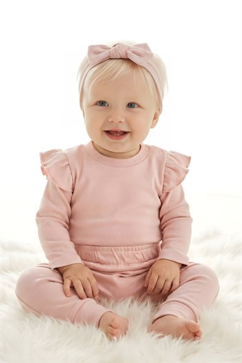 Kız Bebek Organik Üçlü Takım - Pudra