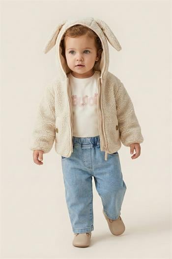 Kız Bebek Peluş Montlu 3lü Takım  - Bej