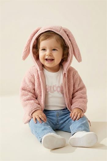 Kız Bebek Peluş Montlu 3lü Takım  - Pudra
