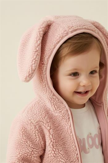 Kız Bebek Peluş Montlu 3lü Takım  - Pudra