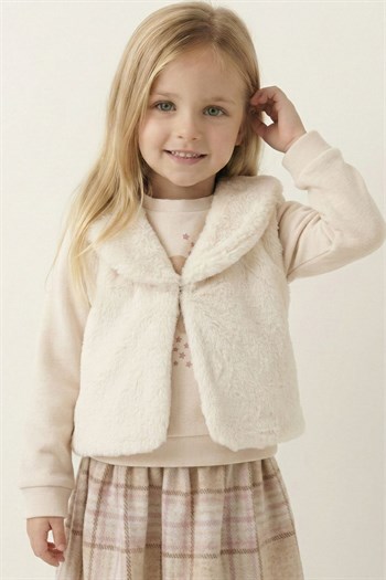 Kız Bebek Peluş Yelek - Vizon