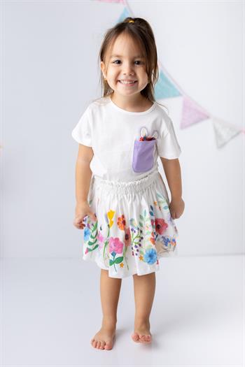 Kız Bebek Tavşan Kulaklı Cepli T-shirt