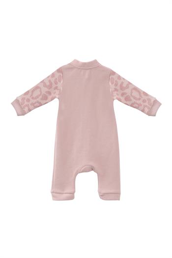 Kız Bebek Tavşan Nakışlı Kolları Garnili Tulum - Pembe