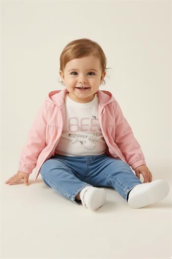 Kız Bebek Yağmurluk Detaylı 3lü Takım  - Pudra