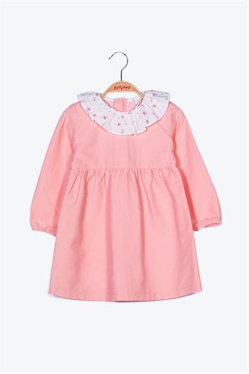 Kız Bebek Yaka Detaylı Dokuma Elbise