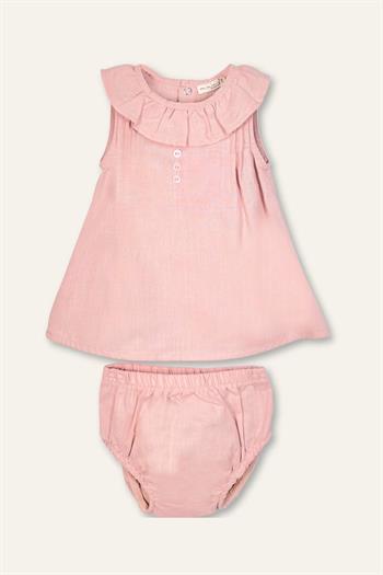 Kız Bebek Yakası Fırfırlı Badili Elbise - Yavruağzı