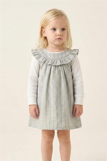 Kız Bebek Yakası Fırfırlı Elbise ve Bluz Takım - Gri