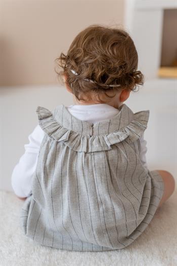 Kız Bebek Yakası Fırfırlı Elbise ve Bluz Takım - Gri