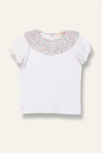 Kız Bebek Yakası Fırfırlı T-shirt - Ekru