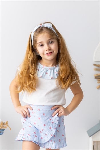 Kız Bebek Yakası Fırfırlı T-shirt - Ekru