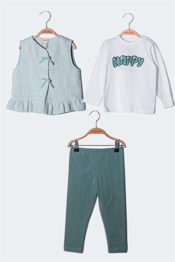Kız Bebek Yelek Bluz ve Tayt 3lü Takım