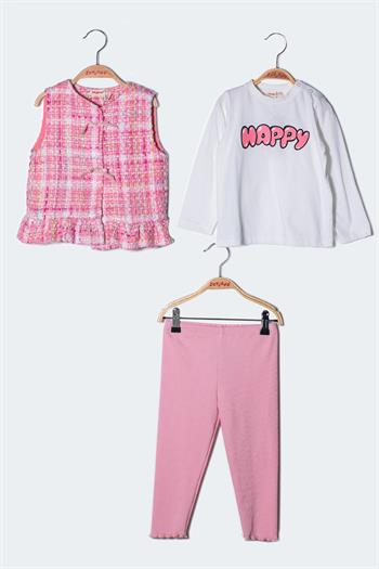 Kız Bebek Yelek Bluz ve Tayt 3lü Takım