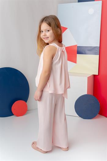 Kız Çocuk Askılı Bluz Pantolon Takım - Pembe