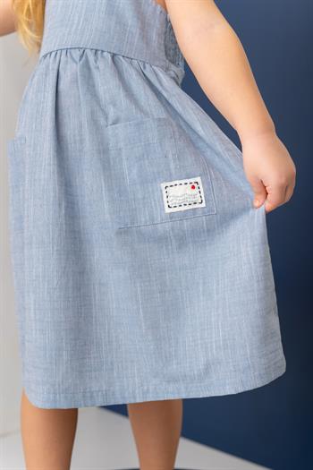 Kız Çocuk Askılı Cepli Midi Elbise - İndigo