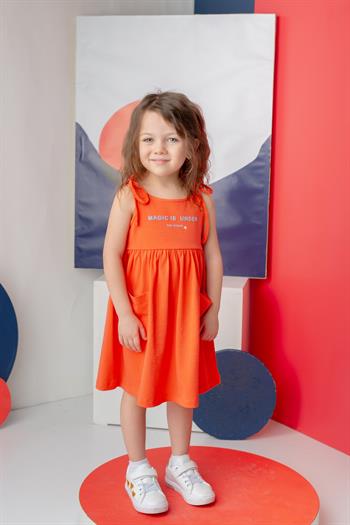 Kız Çocuk Askılı Penye Elbise - Coral