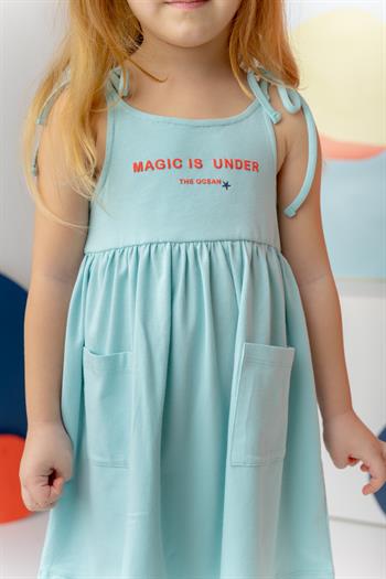 Kız Çocuk Askılı Penye Elbise - Mint