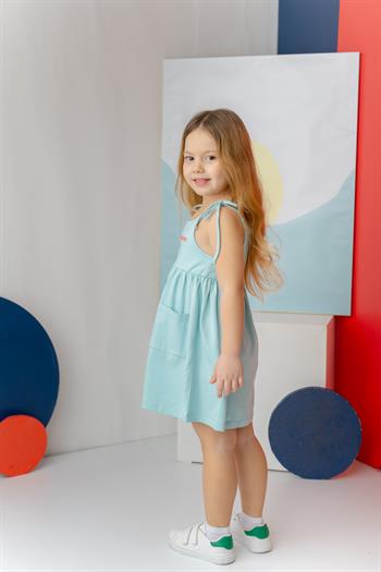 Kız Çocuk Askılı Penye Elbise - Mint