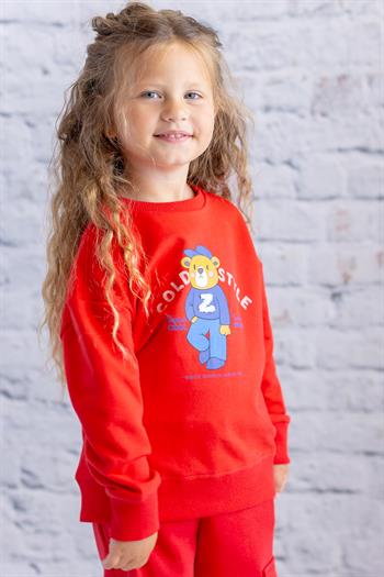 Kız Çocuk Baskı Ve Nakış Detaylı Sweatshirt - Kırmızı