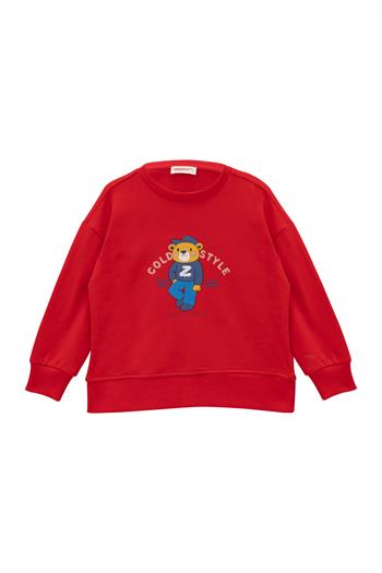 Kız Çocuk Baskı Ve Nakış Detaylı Sweatshirt - Kırmızı