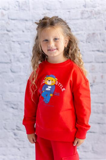 Kız Çocuk Baskı Ve Nakış Detaylı Sweatshirt - Kırmızı