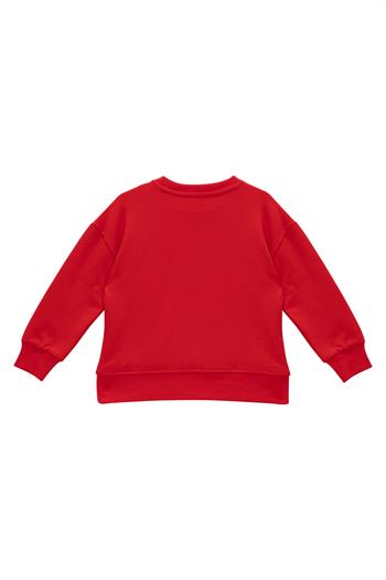 Kız Çocuk Baskı Ve Nakış Detaylı Sweatshirt - Kırmızı