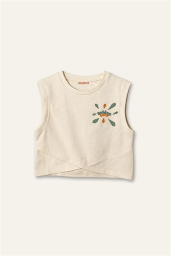 Kız Çocuk Baskılı Kolsuz T-shirt  - Krem