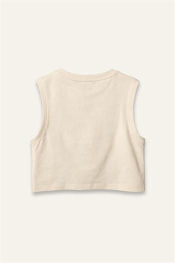 Kız Çocuk Baskılı Kolsuz T-shirt  - Krem