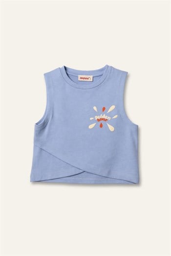 Kız Çocuk Baskılı Kolsuz T-shirt  - Mavi