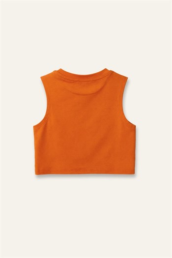 Kız Çocuk Baskılı Kolsuz T-shirt  - Turuncu
