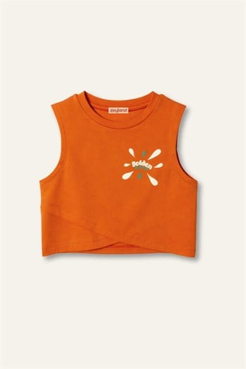 Kız Çocuk Baskılı Kolsuz T-shirt  - Turuncu