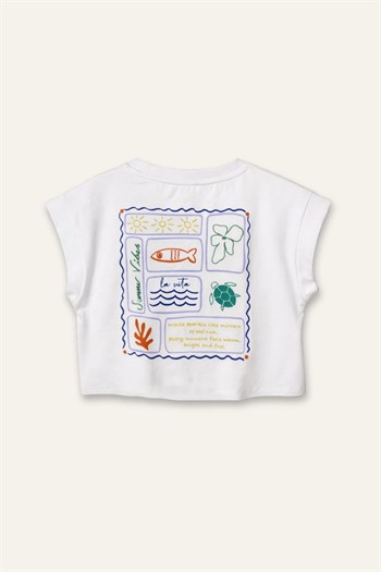 Kız Çocuk Baskılı T-shirt  - Ekru