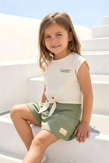Kız Çocuk Baskılı T-shirt  - Krem