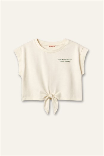 Kız Çocuk Baskılı T-shirt  - Krem